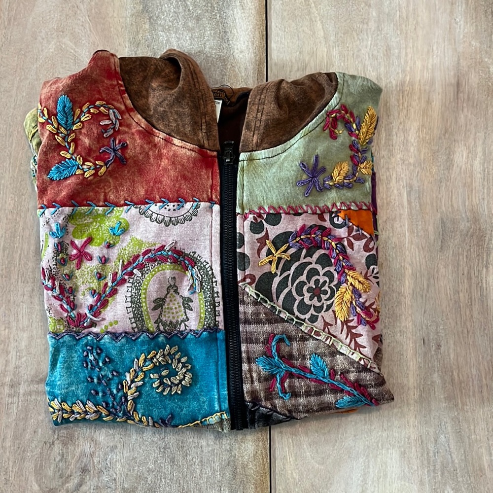 Rising International Patchwork Zip Up Hoodie In B… - image 1